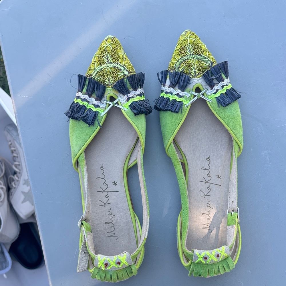 Malone Souliers Lime Green and Yellow Flats